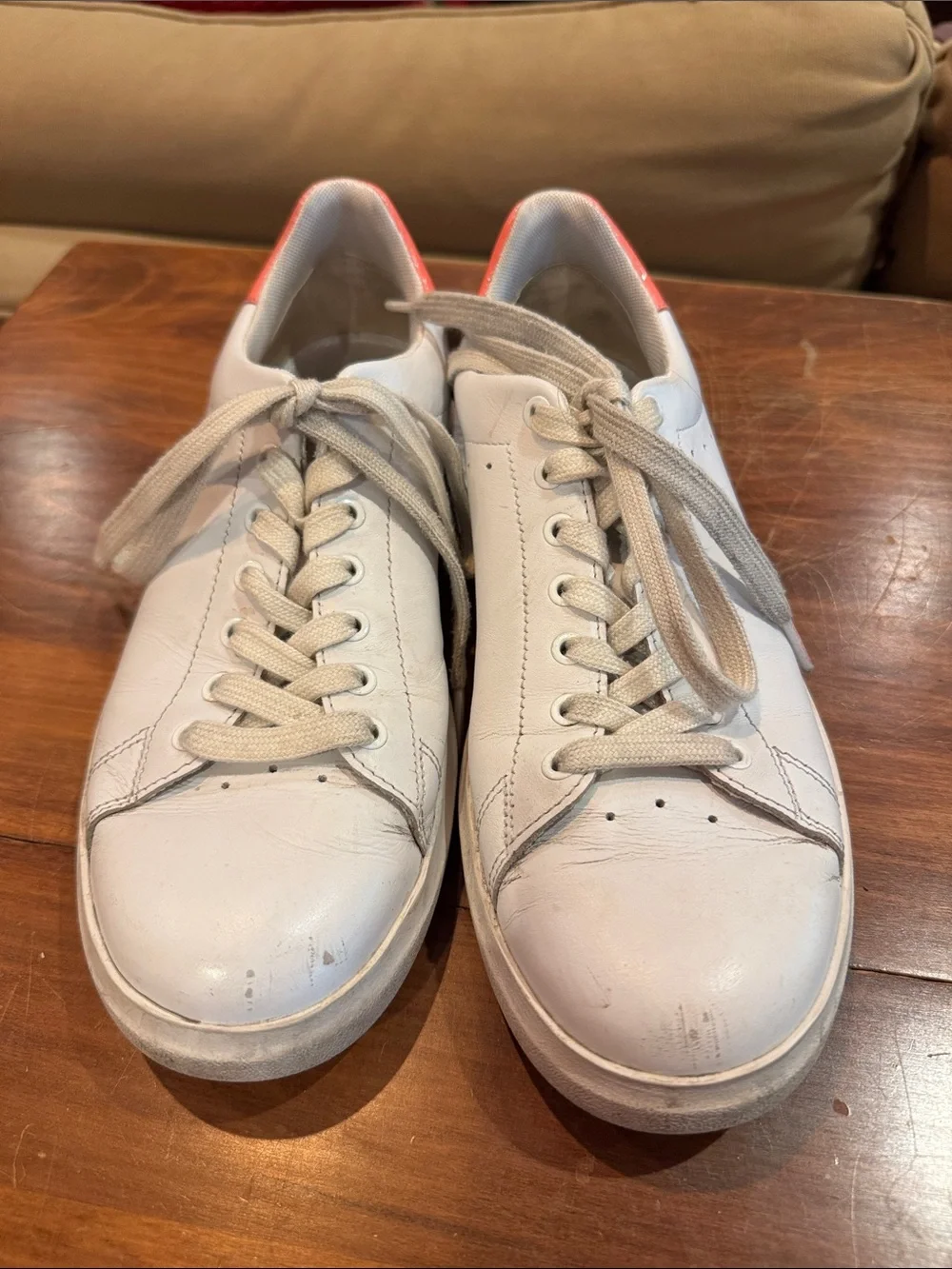 Tory Burch Women’s Sneakers 8 White Leather Comfort Travel Peach Logo